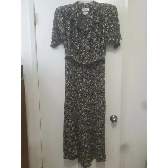 Vintage Lady Carol of New York Floral Maxi Dress Black Mauve Blue Large Vintage Lady Carol of New York Floral Maxi Dress Black Mauve Blue Large